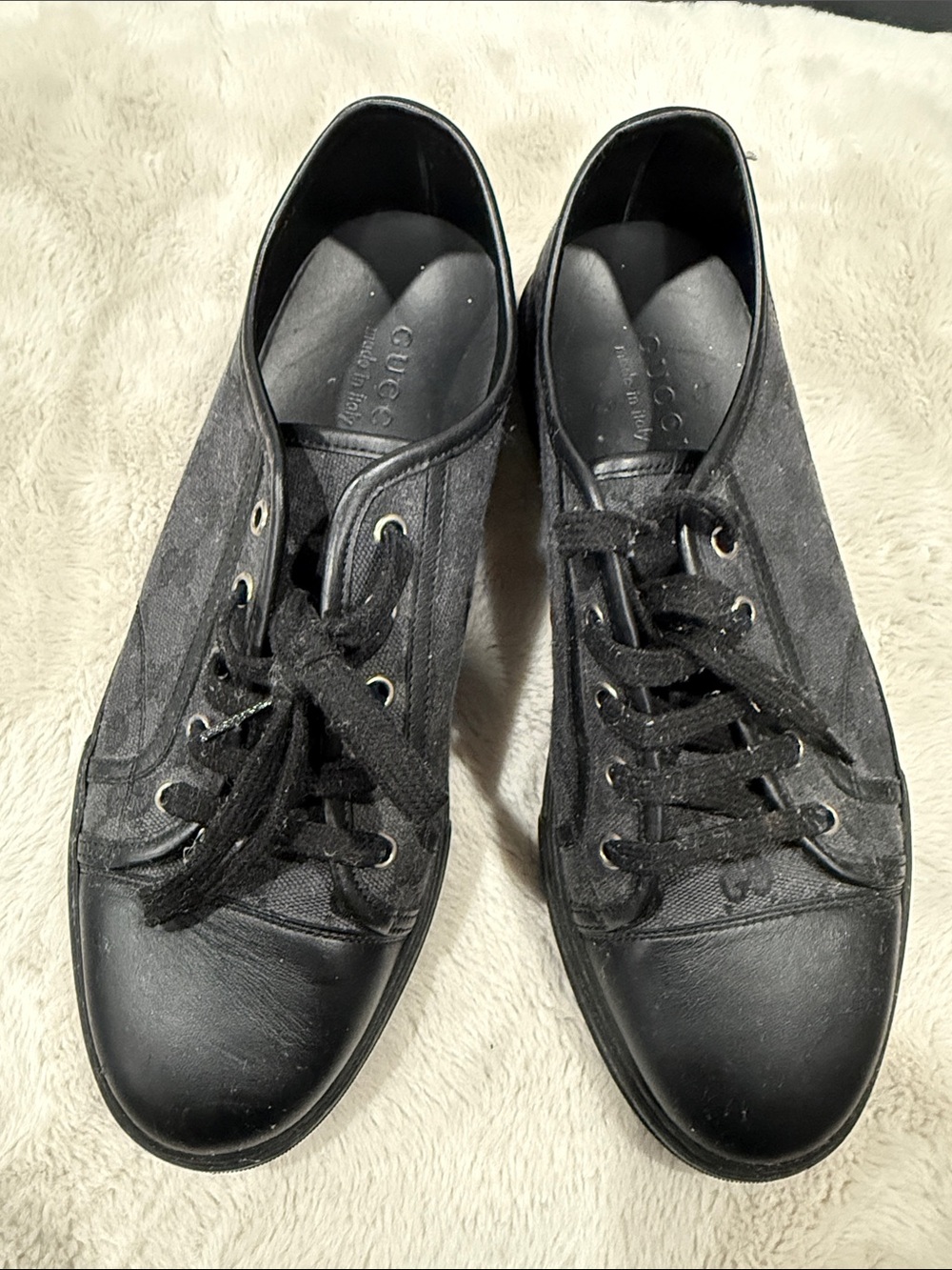 Gucci Black Canvas & Leather Low-Top Sneakers